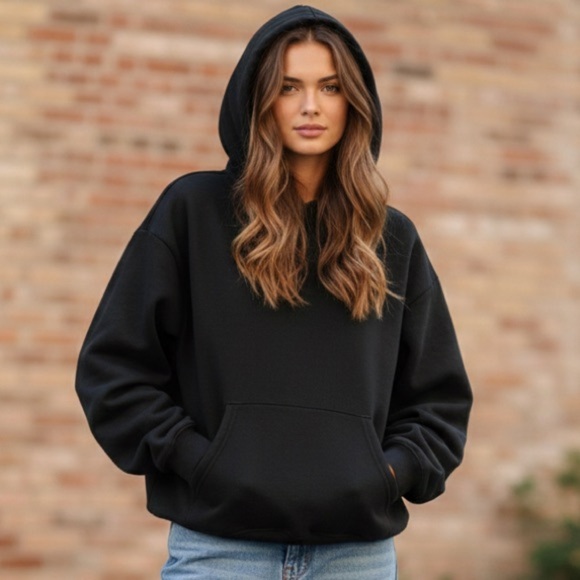 SKIMS Tops - SKIMS Black Cotton Fleece Boxy Pullover Hoodie - Size S